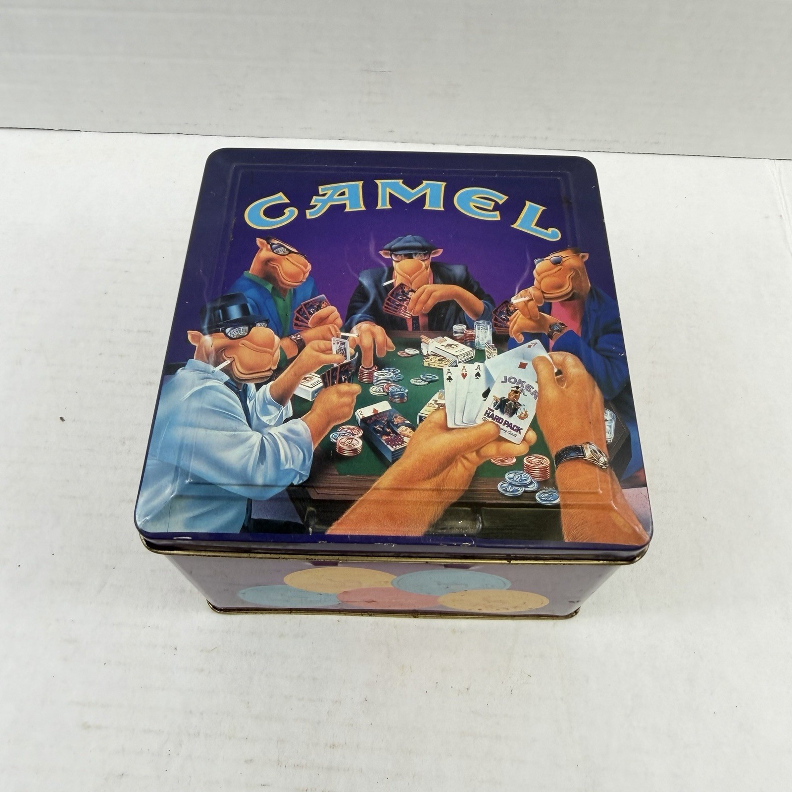 Vintage 1994 Joe Camel Poker Set in Purple Collector Tin Two Decks & Chips