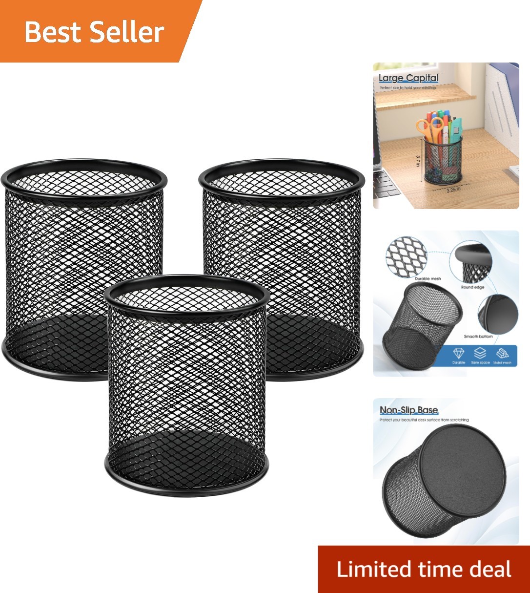 Elegant 3-Pack Pen Holders: Stylish Desk Accessories with Non-Slip EVA Base