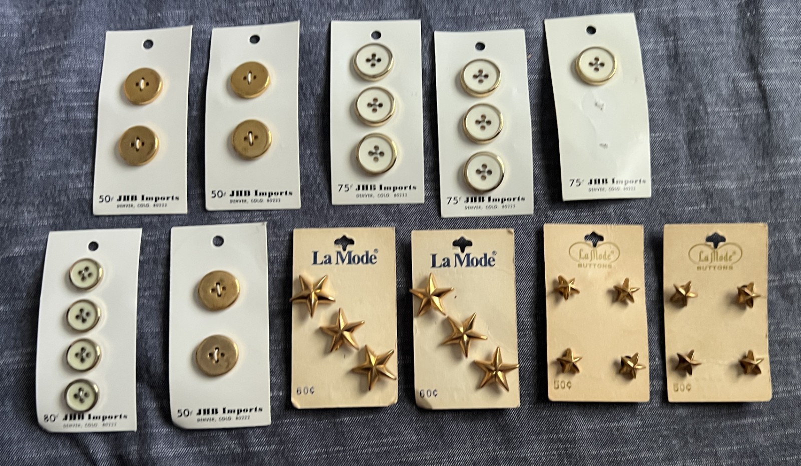 Lot of Vintage Buttons JHB Imports La Mode Gold Tone Clear Acrylic Shank 4-Hole