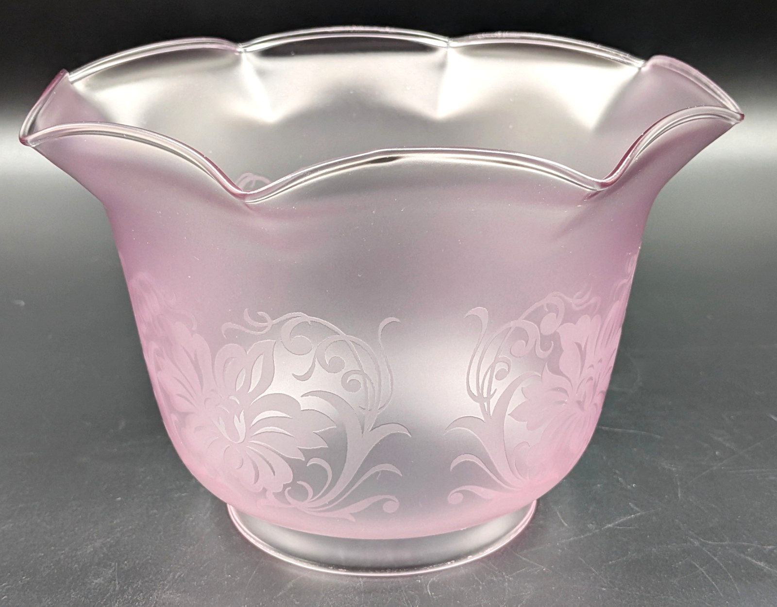 NOS Vintage Vianne Lavender Blush Etched Frosted Victorian Shade, 4” Fitter