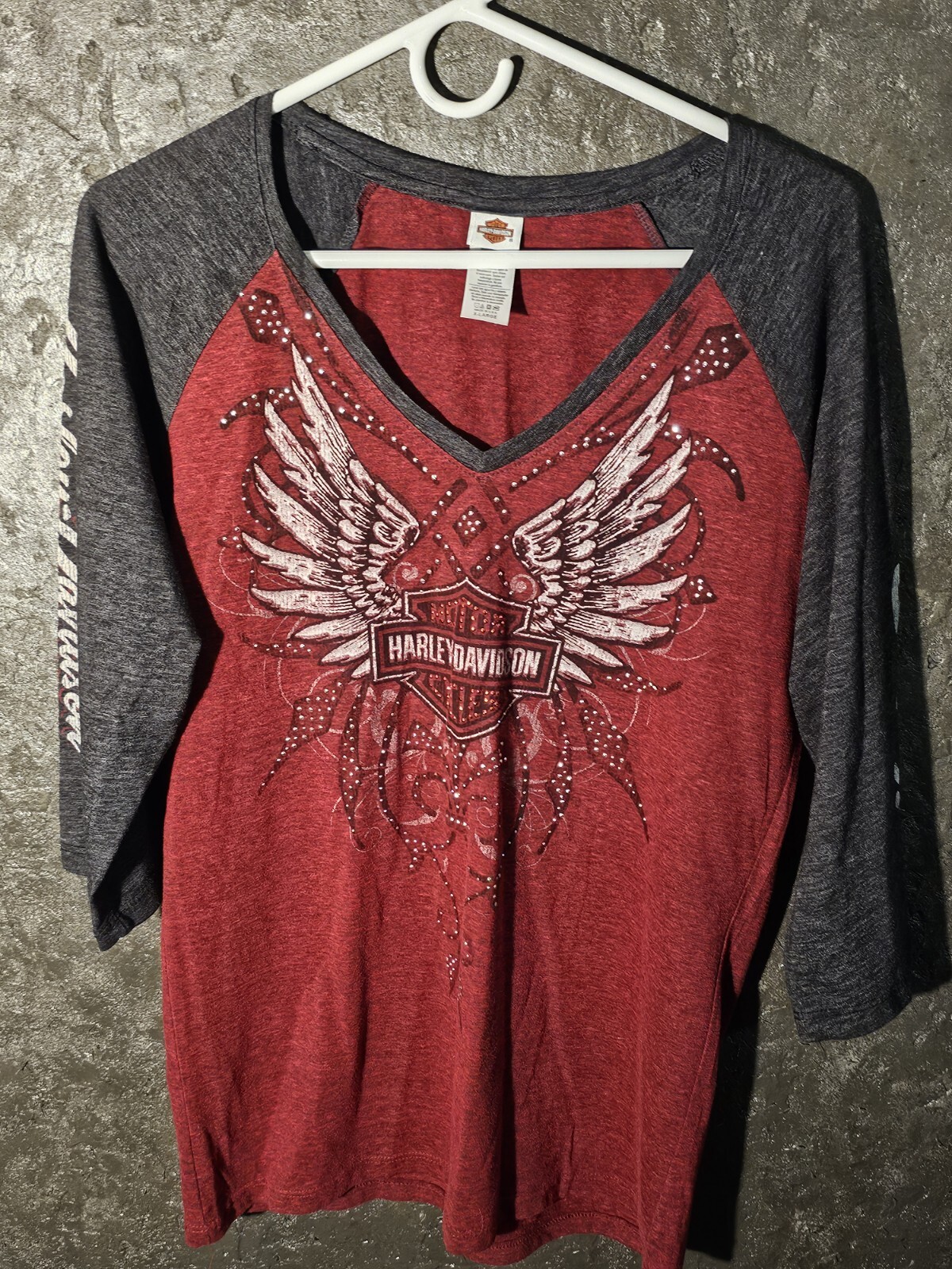 Womens XL HARLEY DAVIDSON T Shirt Rhinestone Eagle Logo Groves Winchester, Va