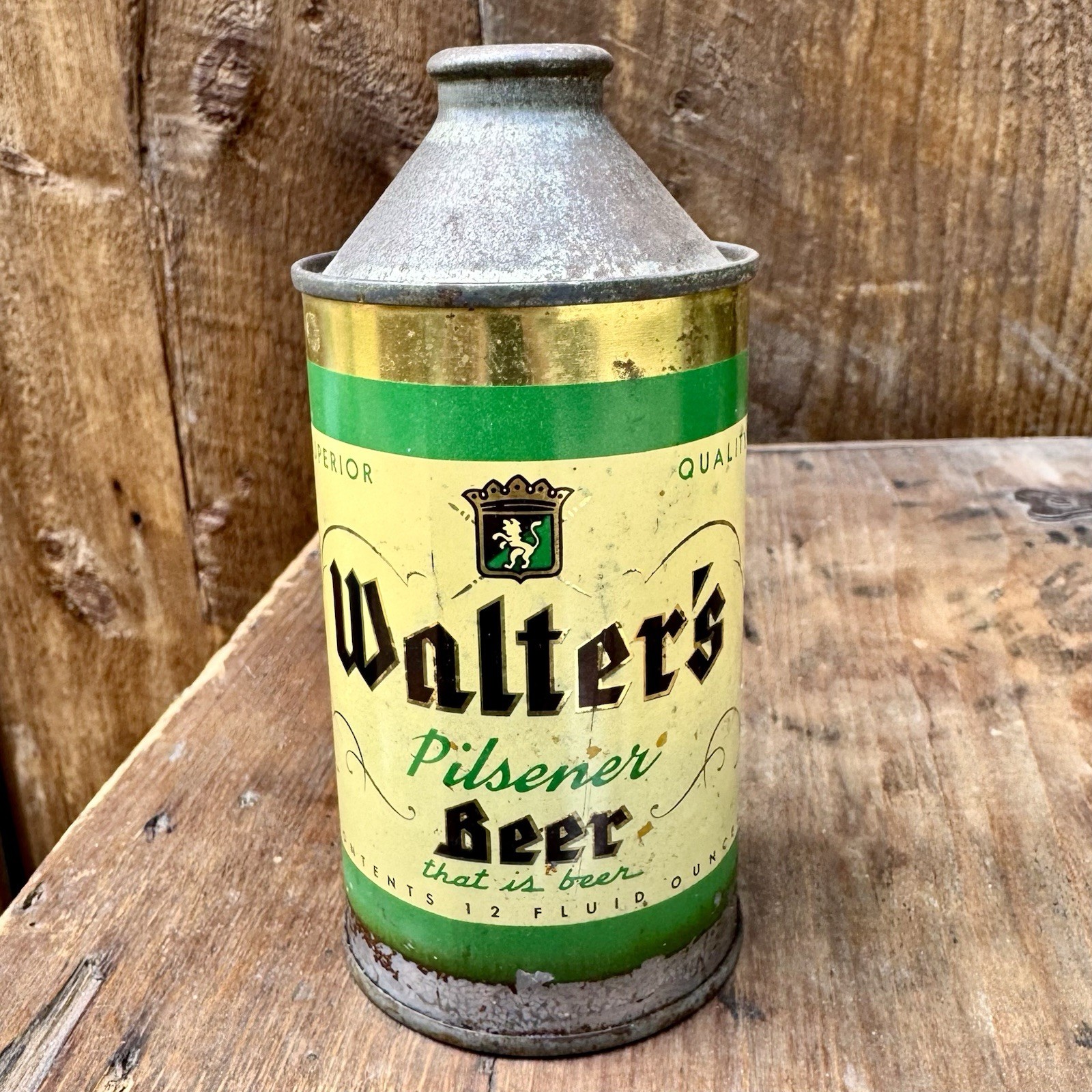 RARE WALTER'S PILSENER BEER 1950S CONE TOP BEER CAN EAU CLAIRE WISCONSIN