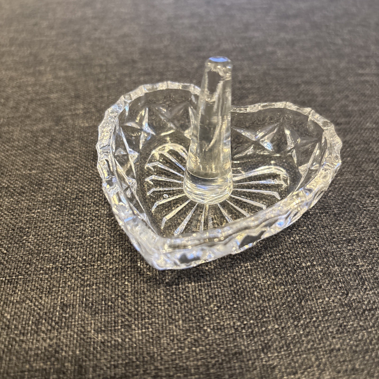 Clear Glass Ring Holder Heart Shape Embossed Jewelry Accessory Dresser  3x3x2