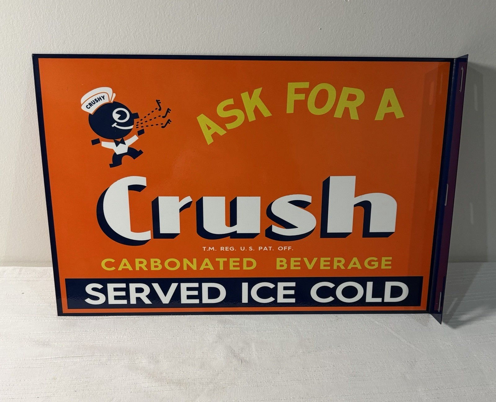 Vintage Orange Crush Soda Flange Sign Double Sided Ask For A Crush Crushy