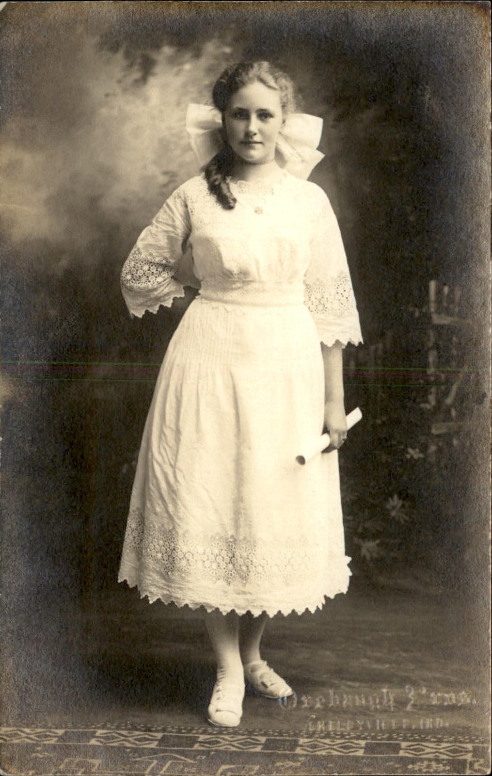 Young Woman Diploma Gradute Studio Portrait Shelbyville IN Studio c1910 RPPC bhn