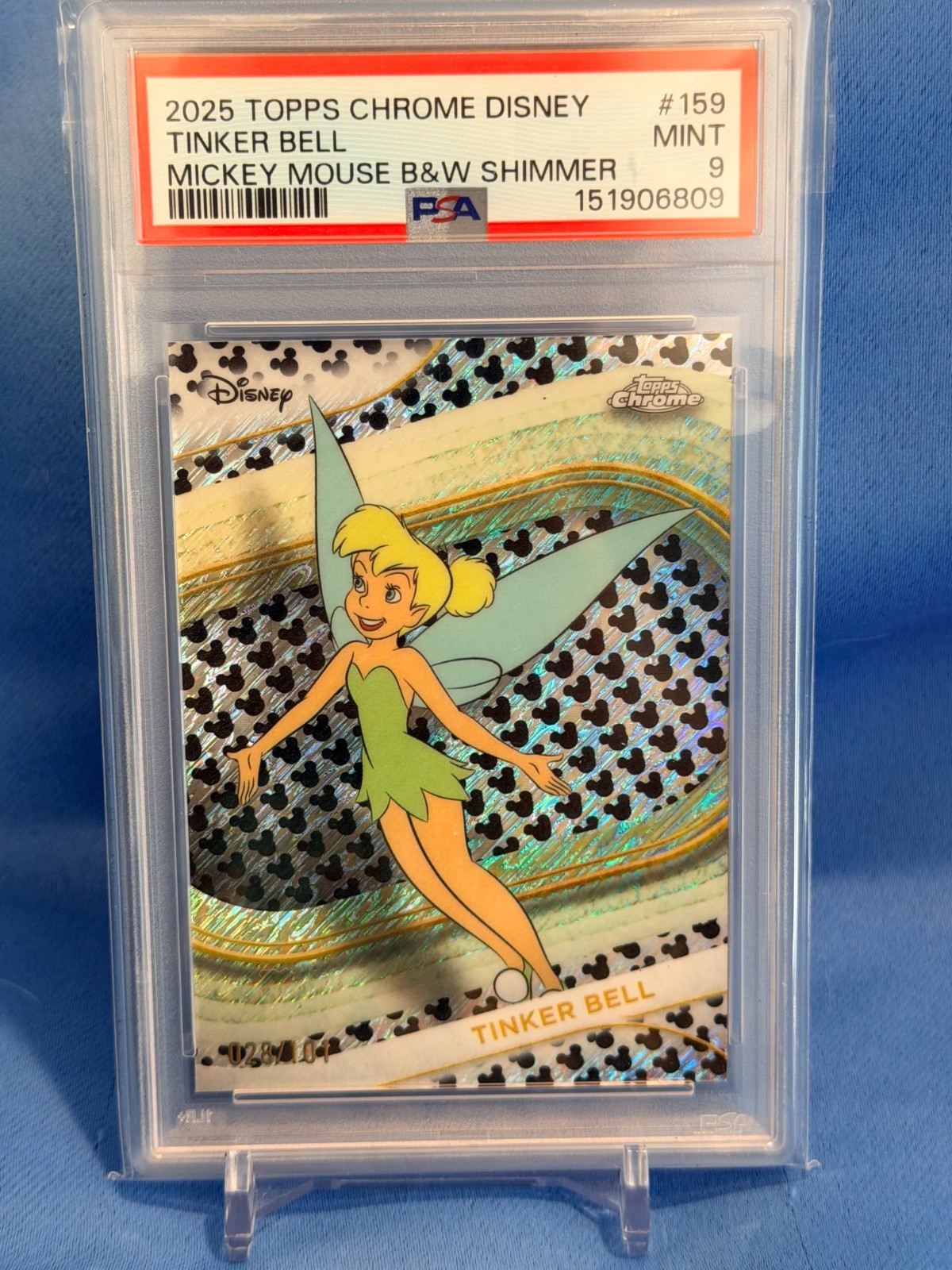 2025 Topps Chrome Disney Tinker Bell /101 Mickey Blk & Wht Shimmer  PSA 9