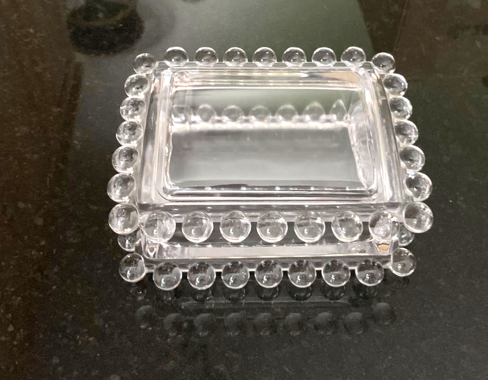 VTG Imperial Glass Candlewick Clear Cigarette/Trinket Box Glass Dish & Lid/Cover