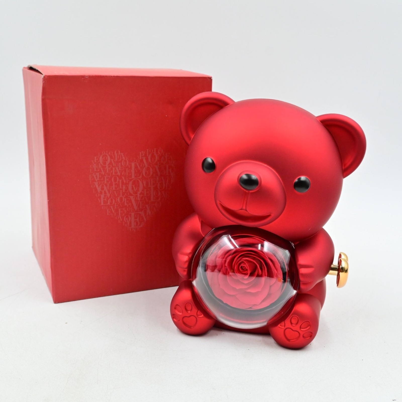 Cute Teddy Bear Preserved Rose Eternal Flowers Rotating Rose Box New In Box