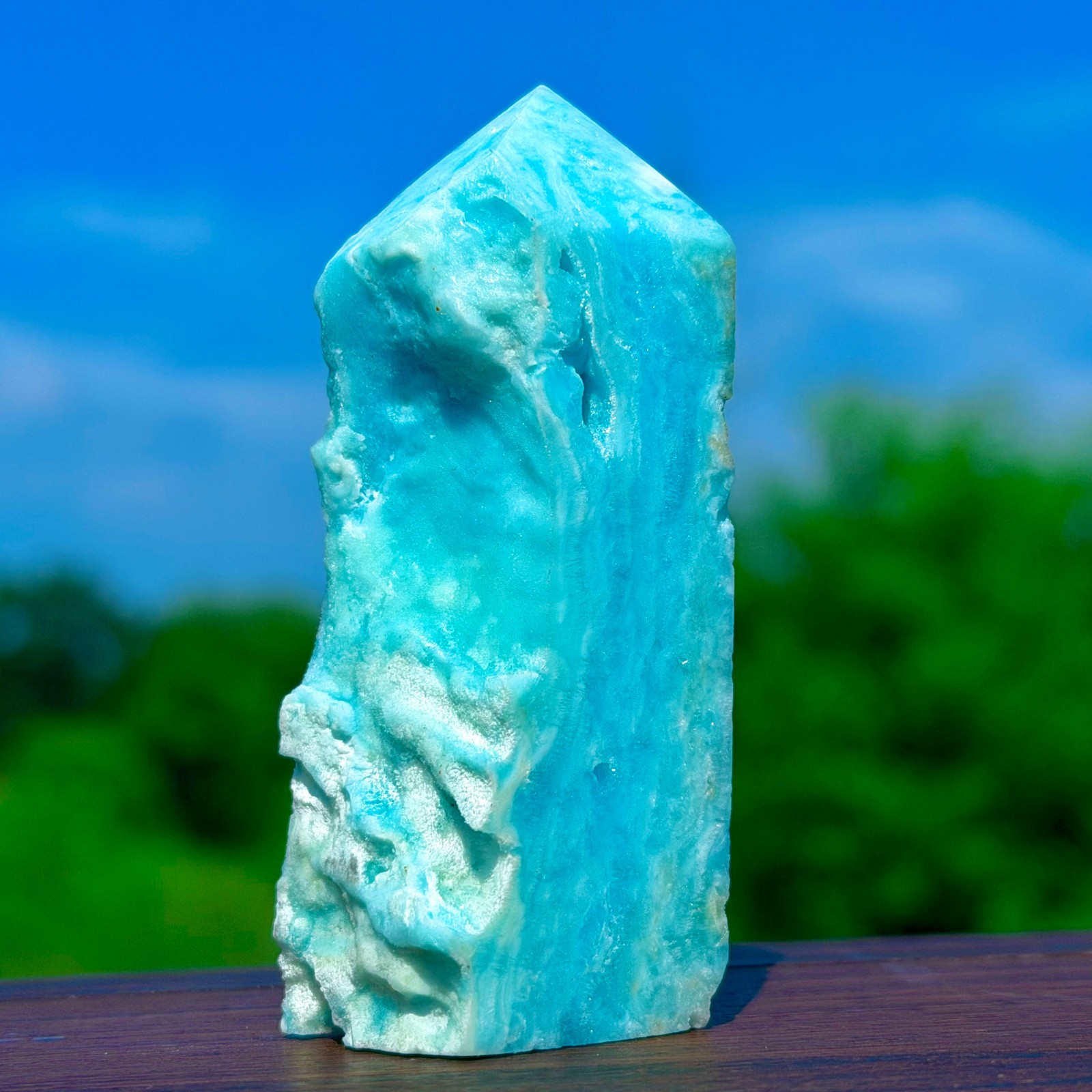 97G Natural Sky Blue Hemimorphite Geode Obelisk Quartz Crystal Tower Healing
