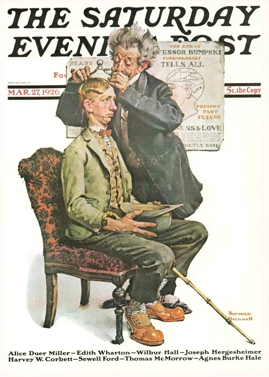 Saturday Evening Post March 27 1926 Norman Rockwell Cover Art Print Phrenologist