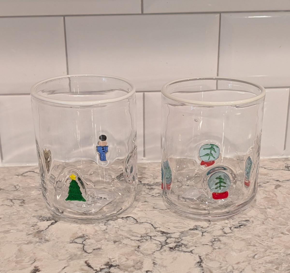 New 2 Anthropologie Icon Juice Glasses Holiday Christmas Nesting with Grace