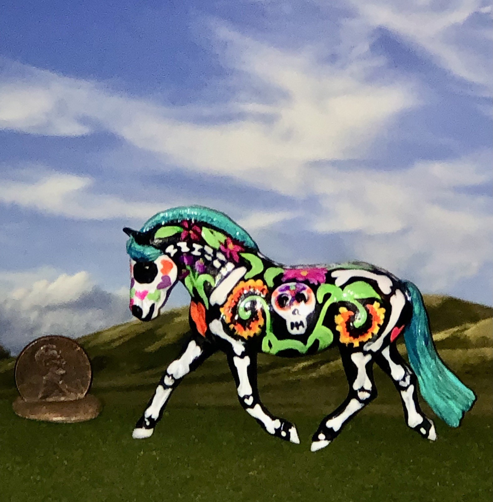 OOAK Breyer cm Custom Stablemate Horse Fjord Pony Glossy Whimsical Sugar Skull *