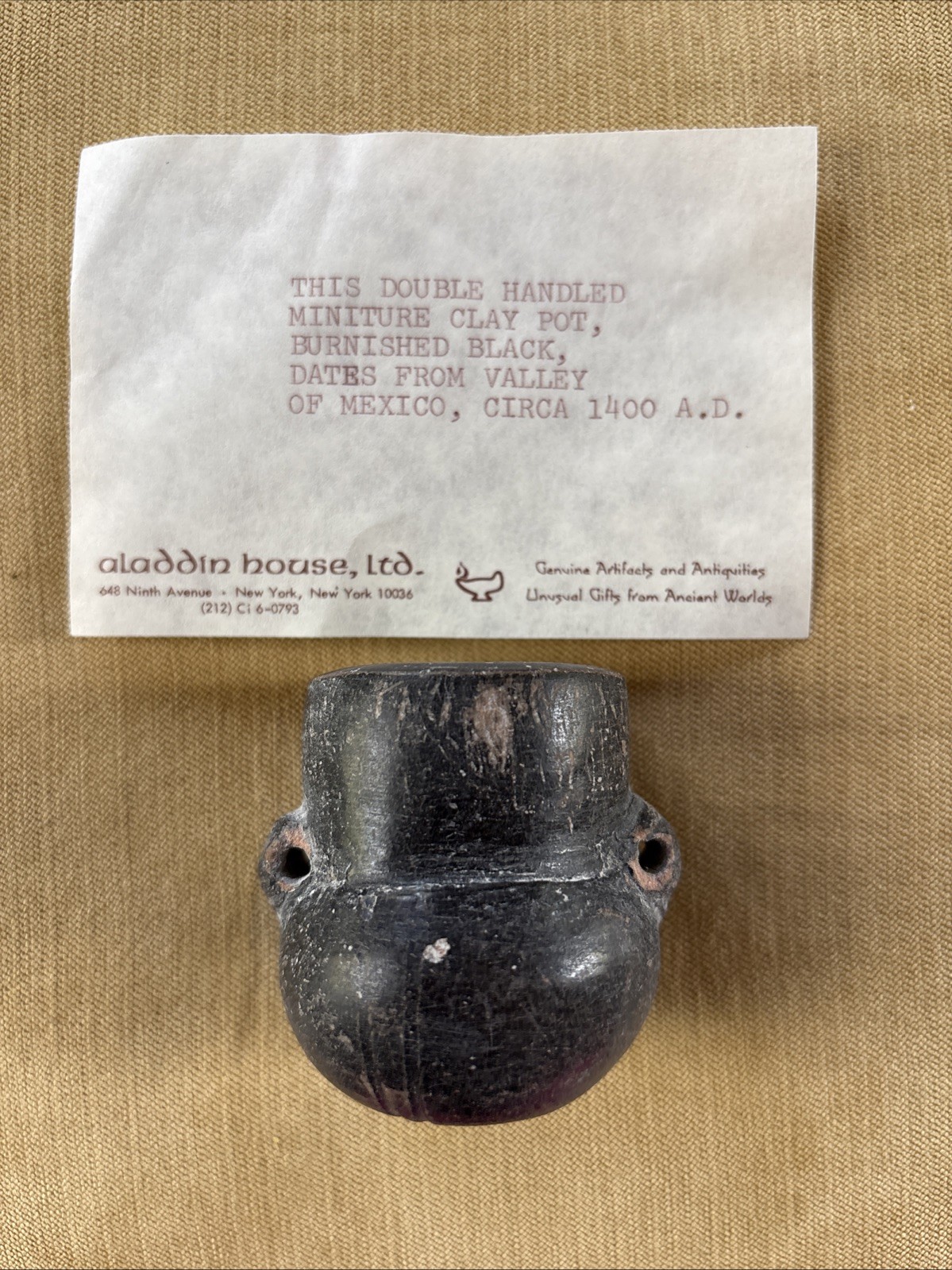 Authentic Pre-Columbian Double Handled Miniature Clay Pot