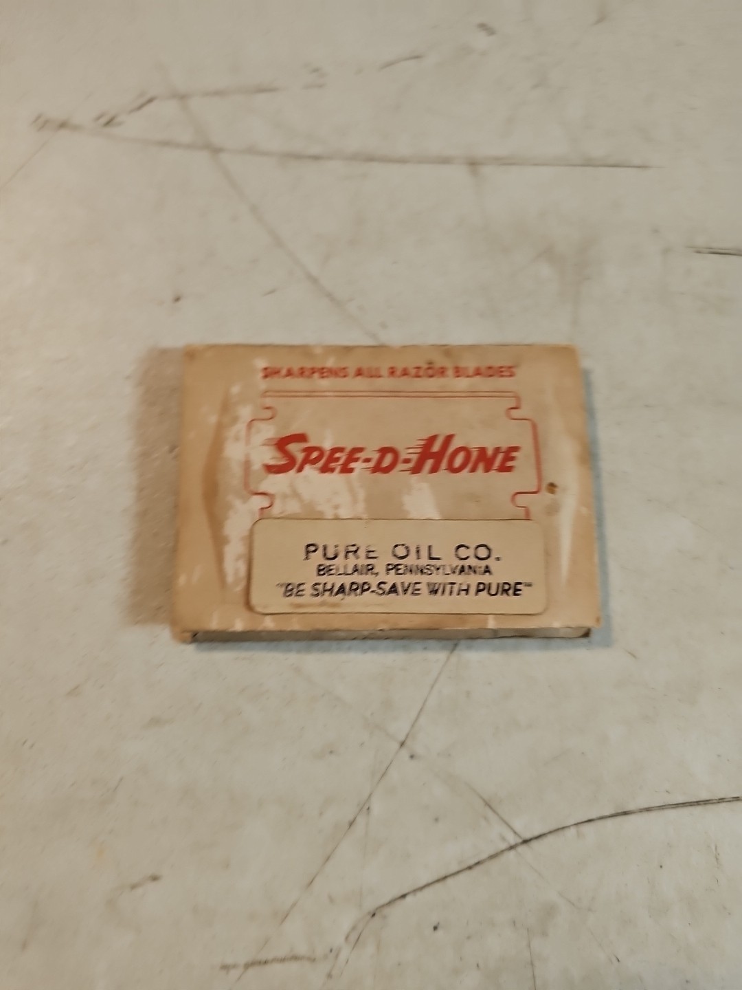 Original Vintage Spee-D-Hone Razor Blade Sharpener. Pure Oil Co. Advertising 
