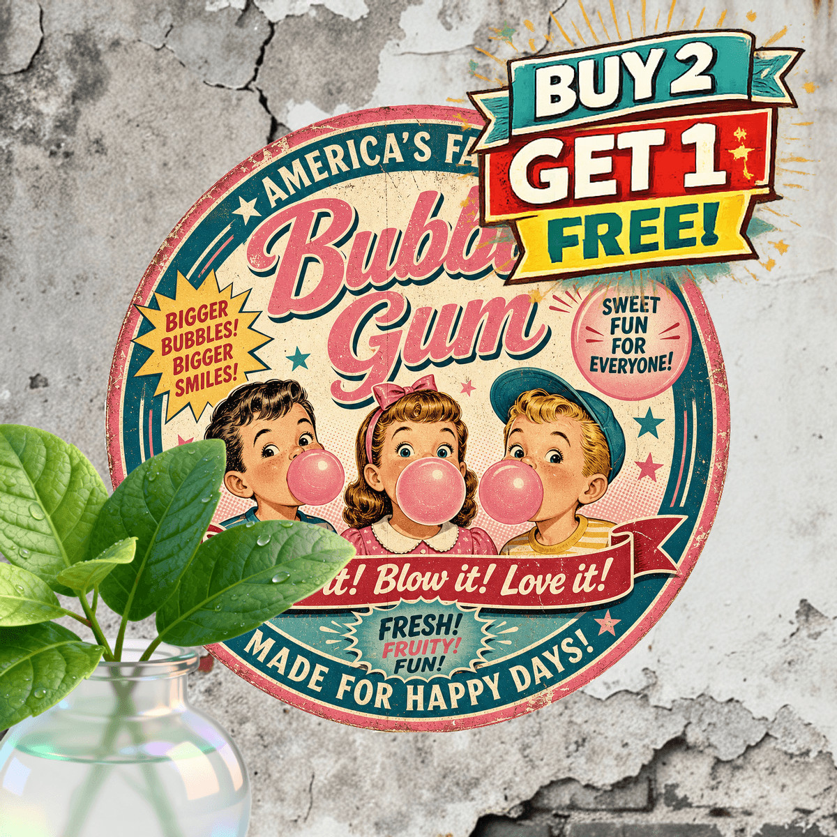 Dubble Bubble Gum Classic Retro Round Metal Sign Candy Decor 8x8