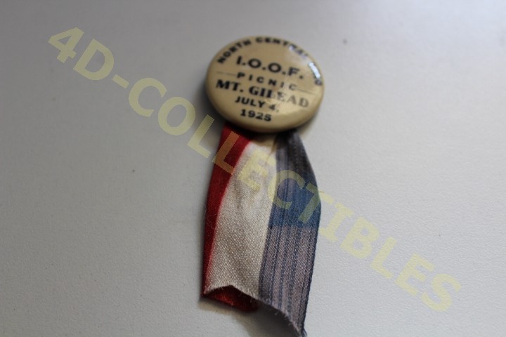 Vintage Pinback Button Ribbon IOOF Odd Fellows North Central OH Picnic 1925