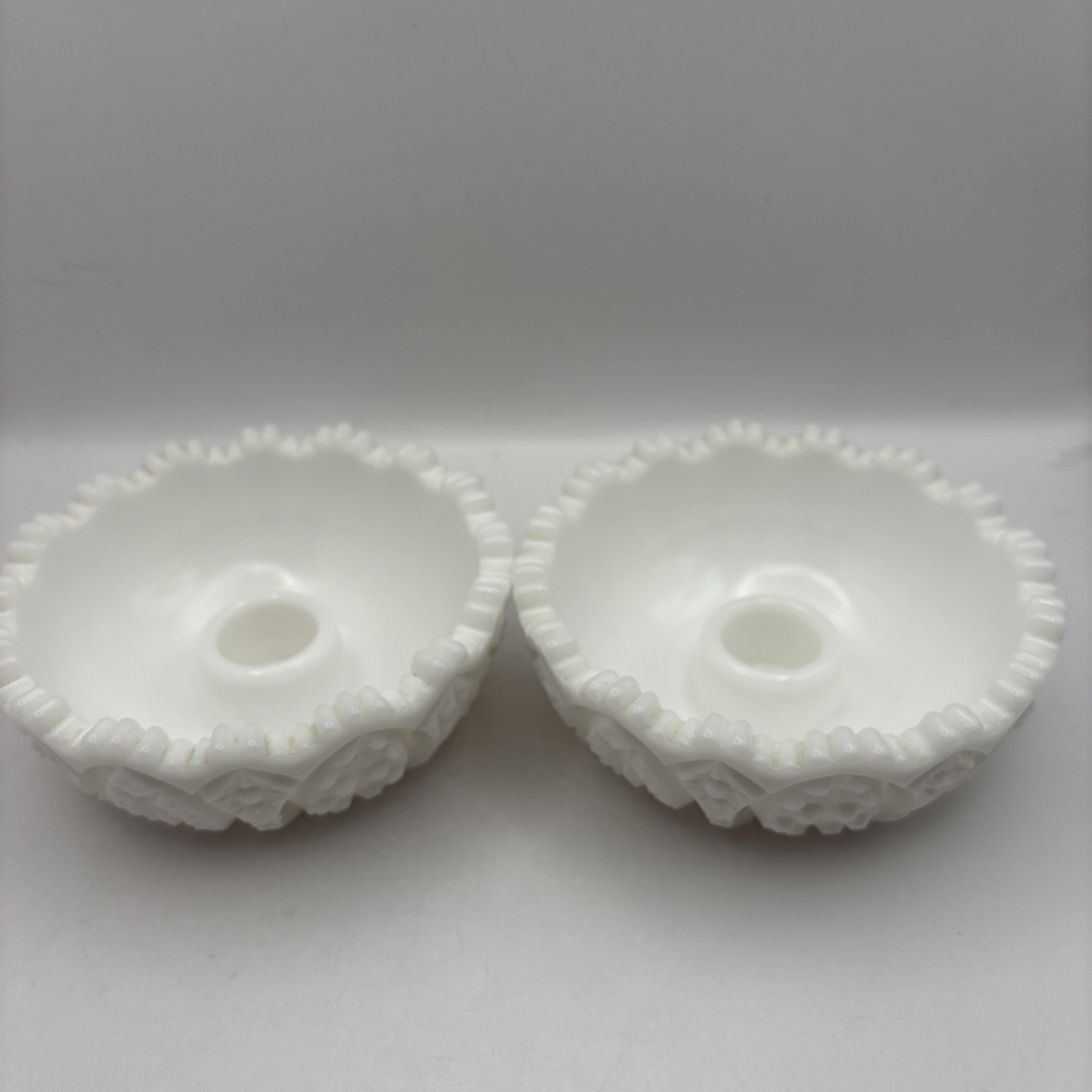 Vintage Pair of Milk Glass Candleholders for Taper Candles 