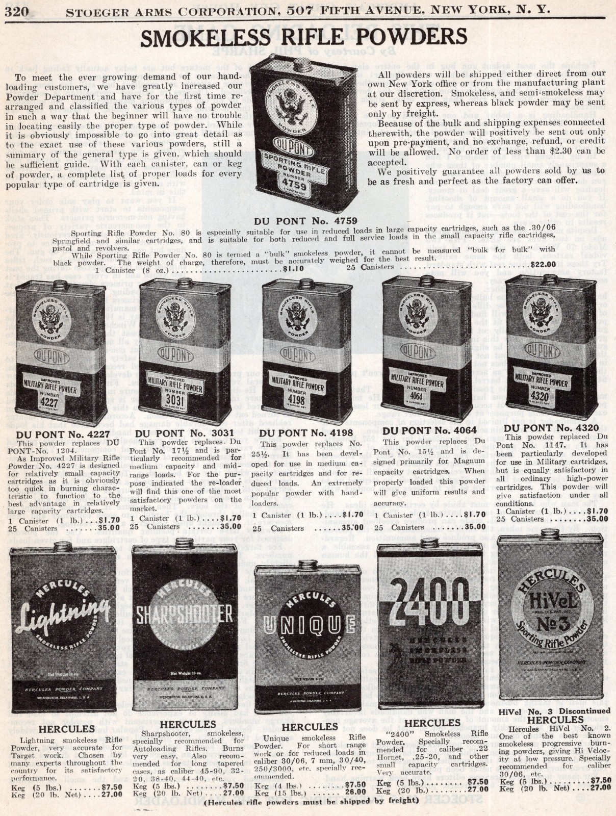 1941 Print Ad of DuPont & Hercules Smokeless Sporting & Military Rifle Powder 1941 Print Ad of DuPont & Hercules Smokeless Sporting & Military Rifle Powder