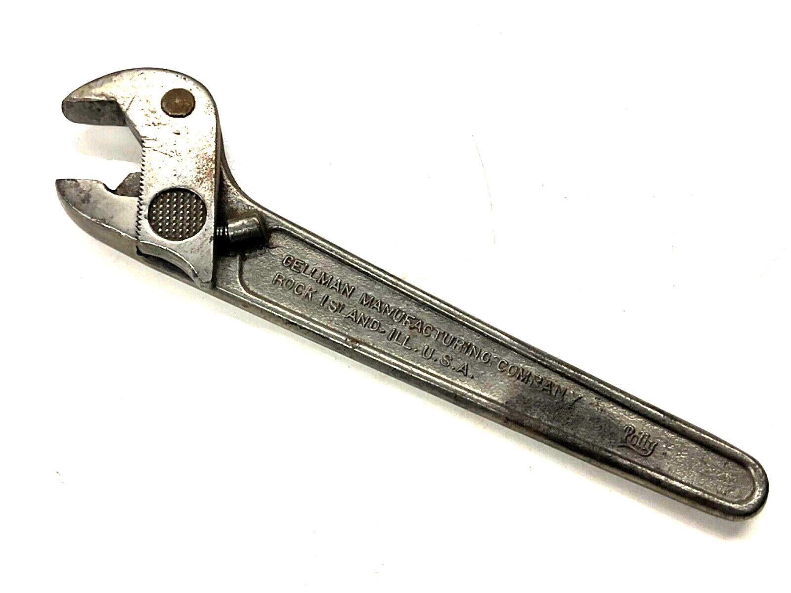 VINTAGE 1923 PAT. GELLMAN CORP. 9” POLLY ADJUSTABLE WRENCH, No. 91
