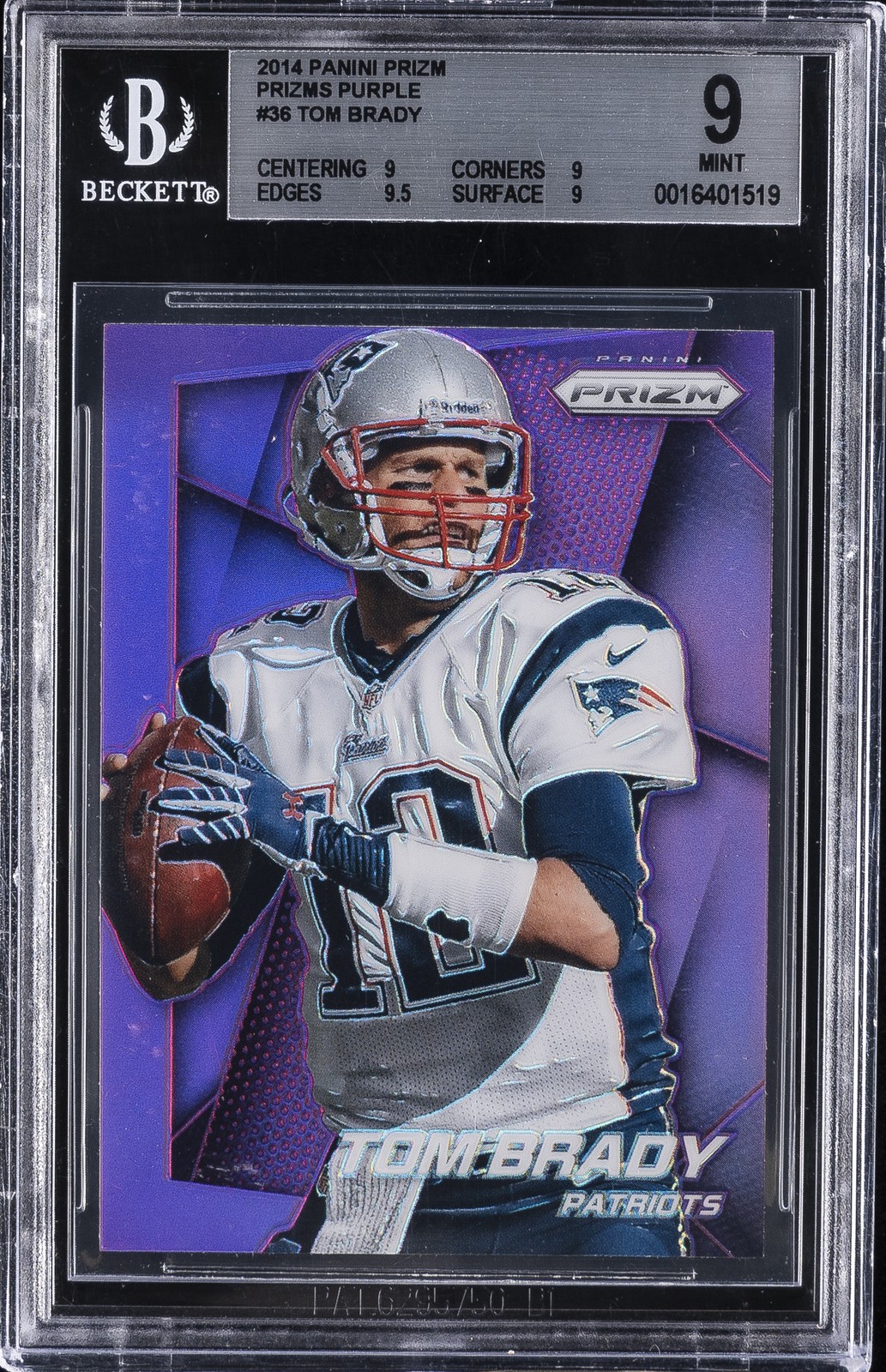 2014 PANINI PRIZM PURPLE PRIZM #36 TOM BRADY BGS 9