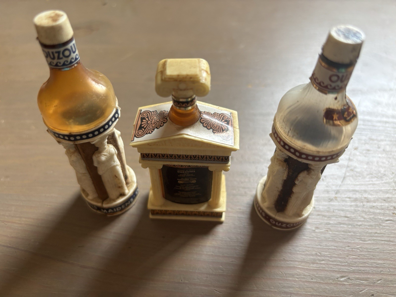 3 Vintage Ouzounis Ouzo Greek Souvenir Bottles Maidens Amphora Greece