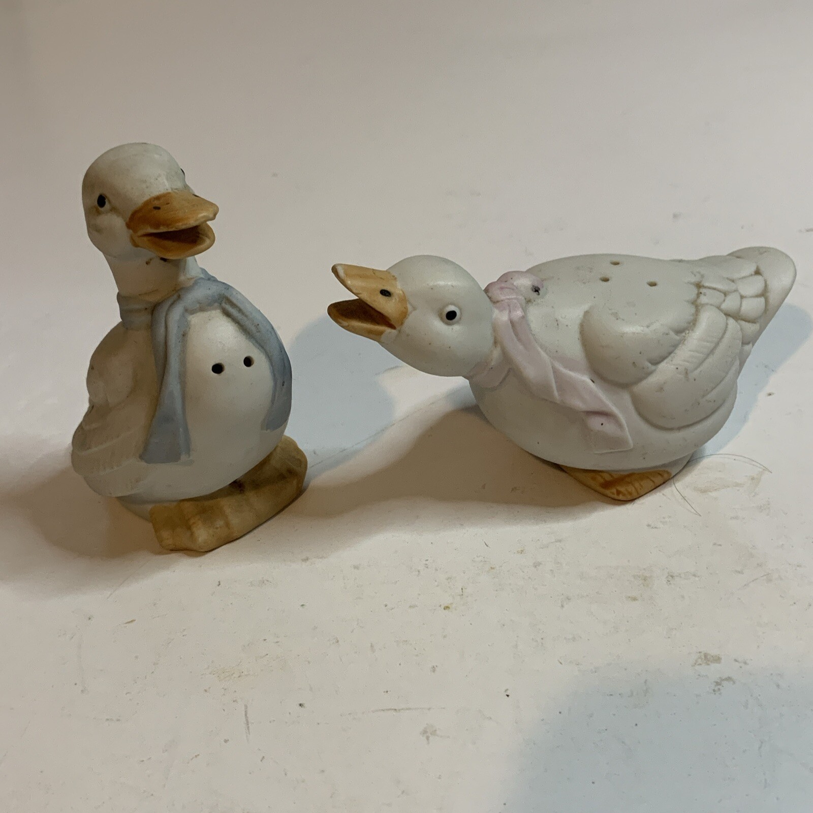 Vintage Porcelain Geese Salt Pepper Shakers Hand Painted Need Stoppers