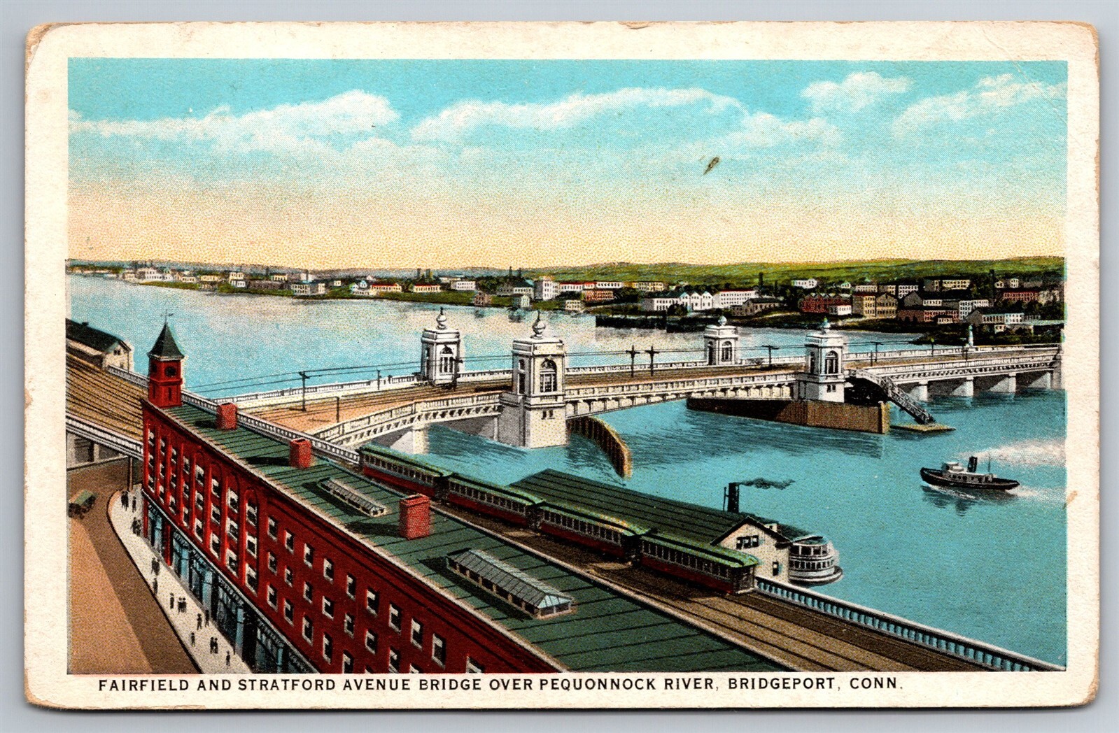 Fairfield & Stratford Ave Bridge Pequonnock River CN C1920's Postcard P26