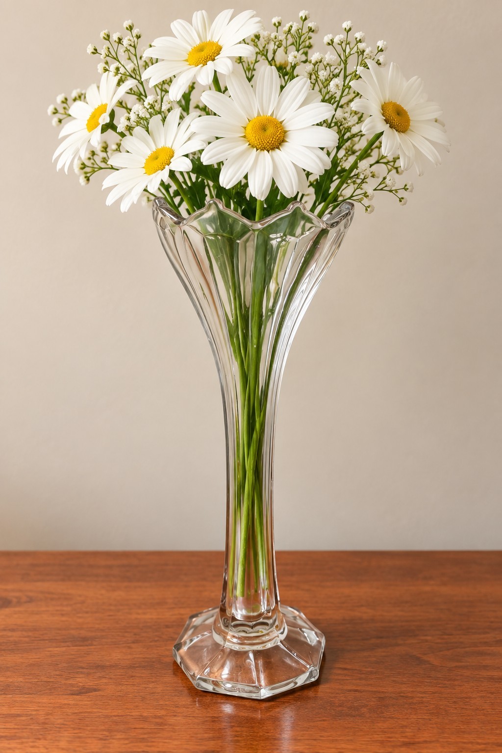 Vintage Clear Class Swung Vase Lilac Flower Design 14.5\