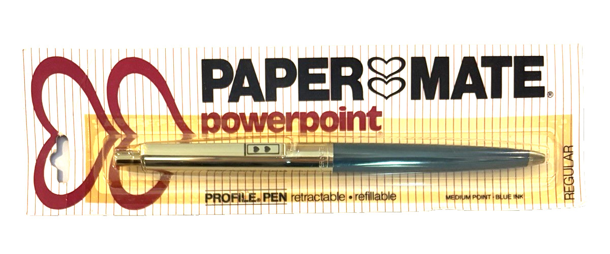 1970's VTG PAPER MATE PowerPoint Profile Pen Regular Green Medium Blue Ink NOS