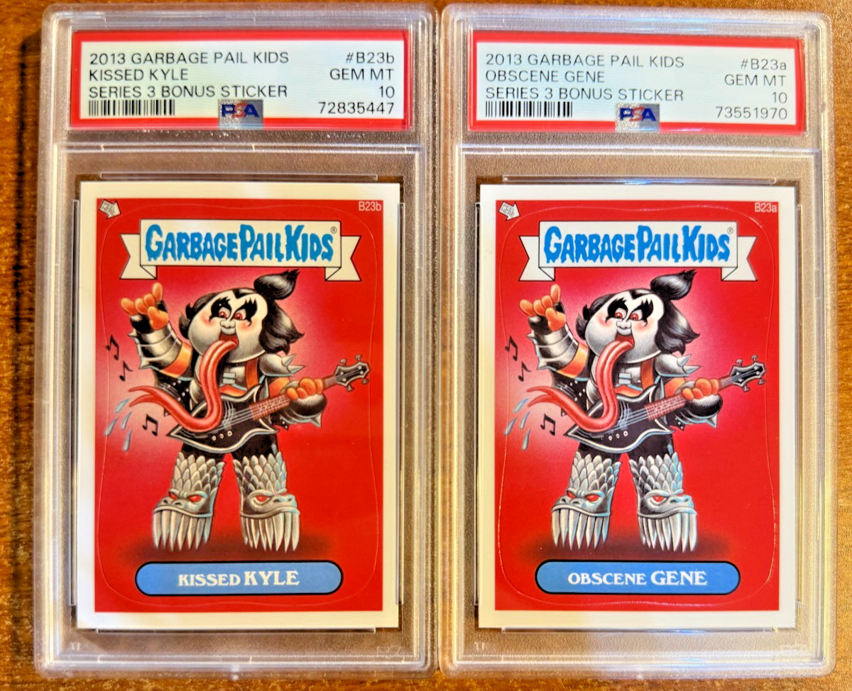 OBSCENE GENE/KISSED KYLE 2013 Garbage Pail Kids BNS3 Bonus B23ab PSA 10 \ KISS OBSCENE GENE/KISSED KYLE 2013 Garbage Pail Kids BNS3 Bonus B23ab PSA 10 \ KISS