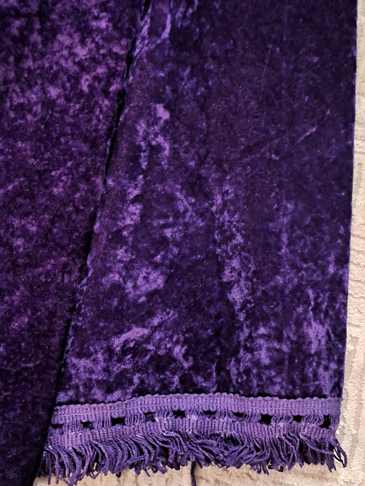 Vintage 70s Crushed Velvet Purple Bedspread With Fringe EUC HTF COLOR