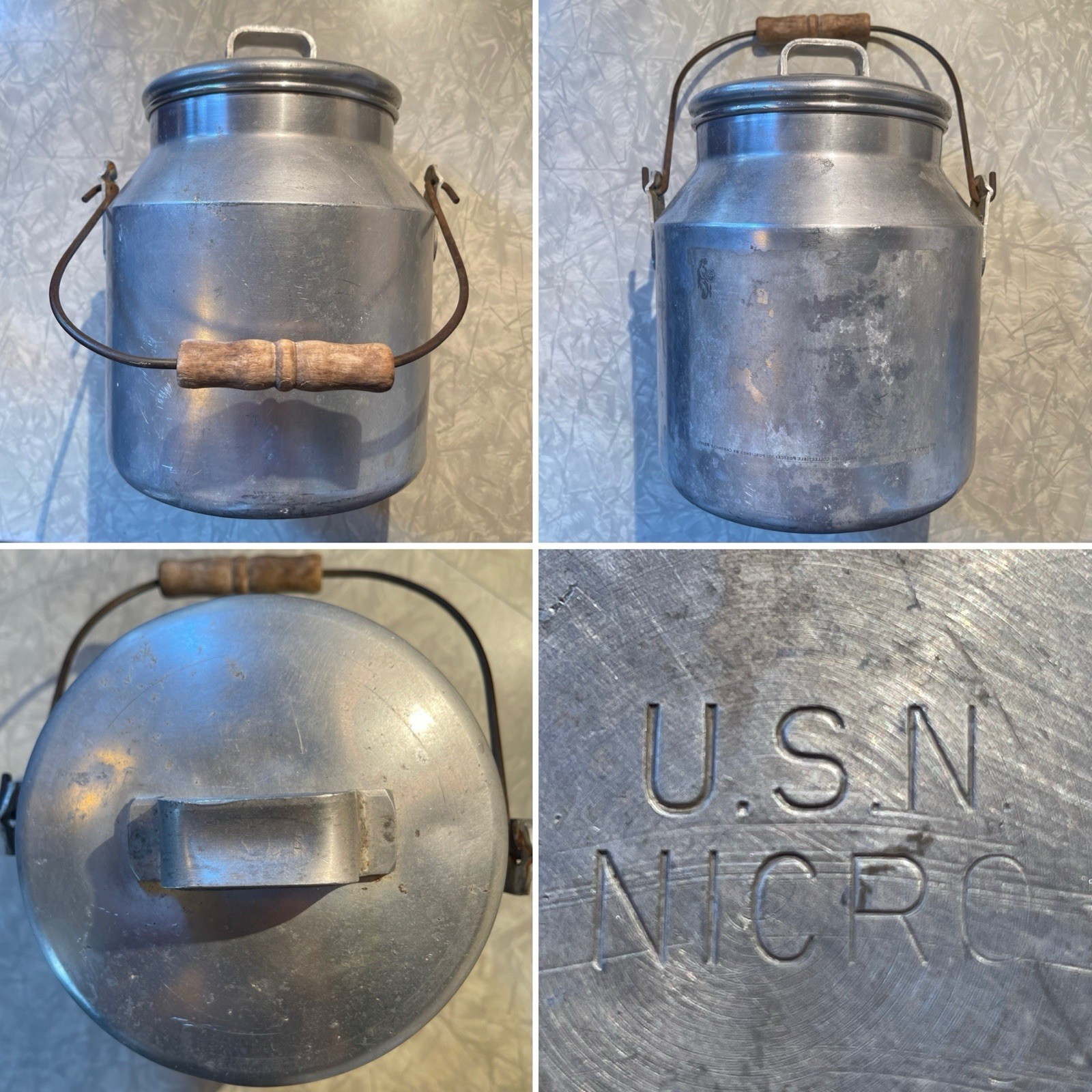 WW2 USN NICRO US Navy USN Milk Cream Jug Pail Can Aluminum WWII 1940s