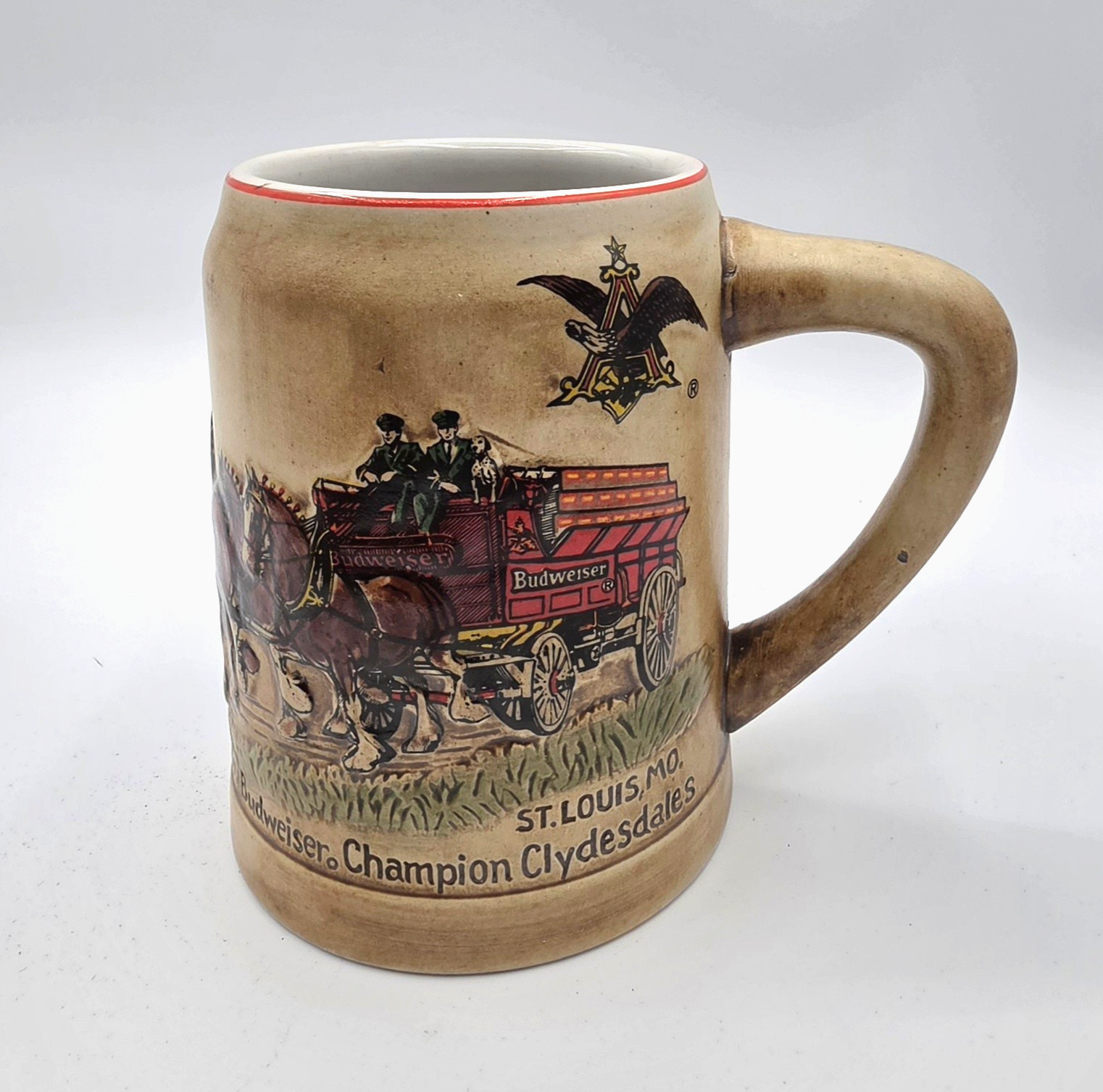 Vintage 1980 Budweiser Champion Clydesdales Holiday Ceramarte Mug Beer Stein #1
