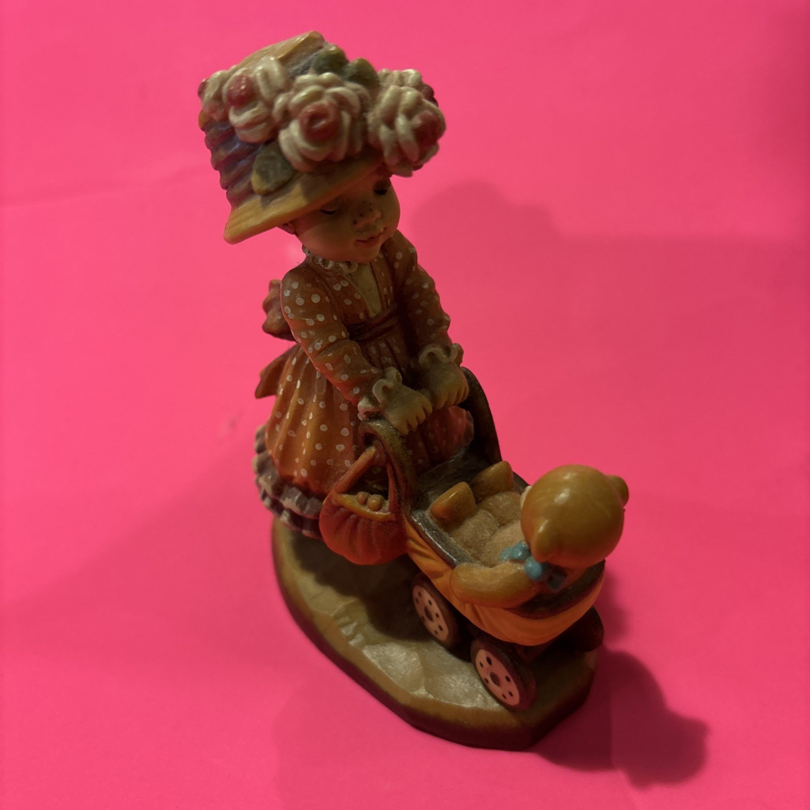 ANRI ITALY Carved  Figurine Little Nanny Girl Stroller by Sarah Kay 712/4000