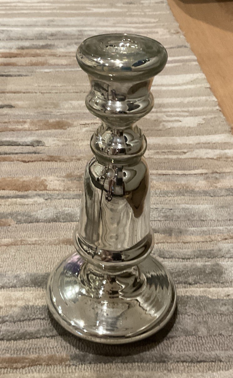 Antique Elegant Mercury Glass Candleholder 19th Century 12.5 In. Tall
