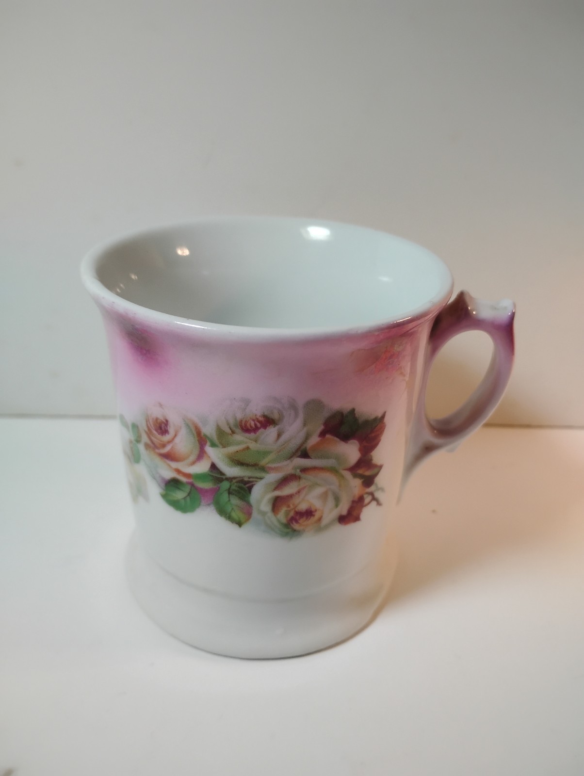 Antique Pink Lustre and Roses Porcelain Shaving Mug Bavaria Germany