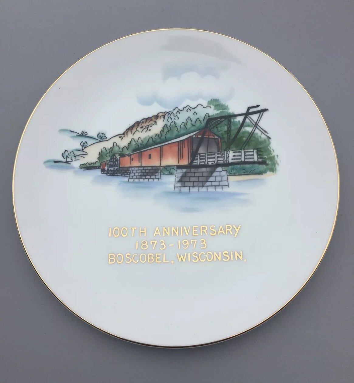 Vintage BOSCOBEL WISCONSIN Decorative Wall Plate 100th  ANNIVERSARY 1873-1973
