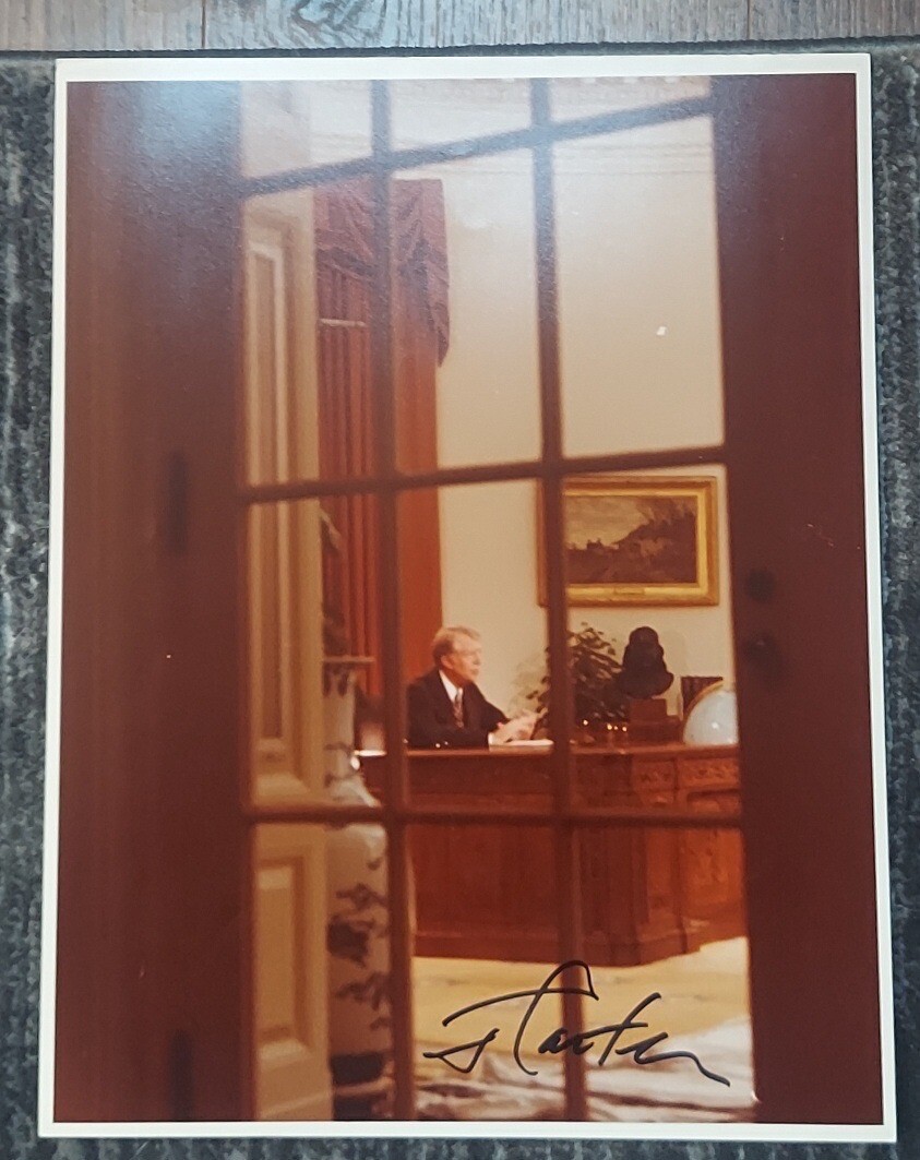 Jimmy Carter Signed 12x14 Vintage White House Photo Oval Office Address