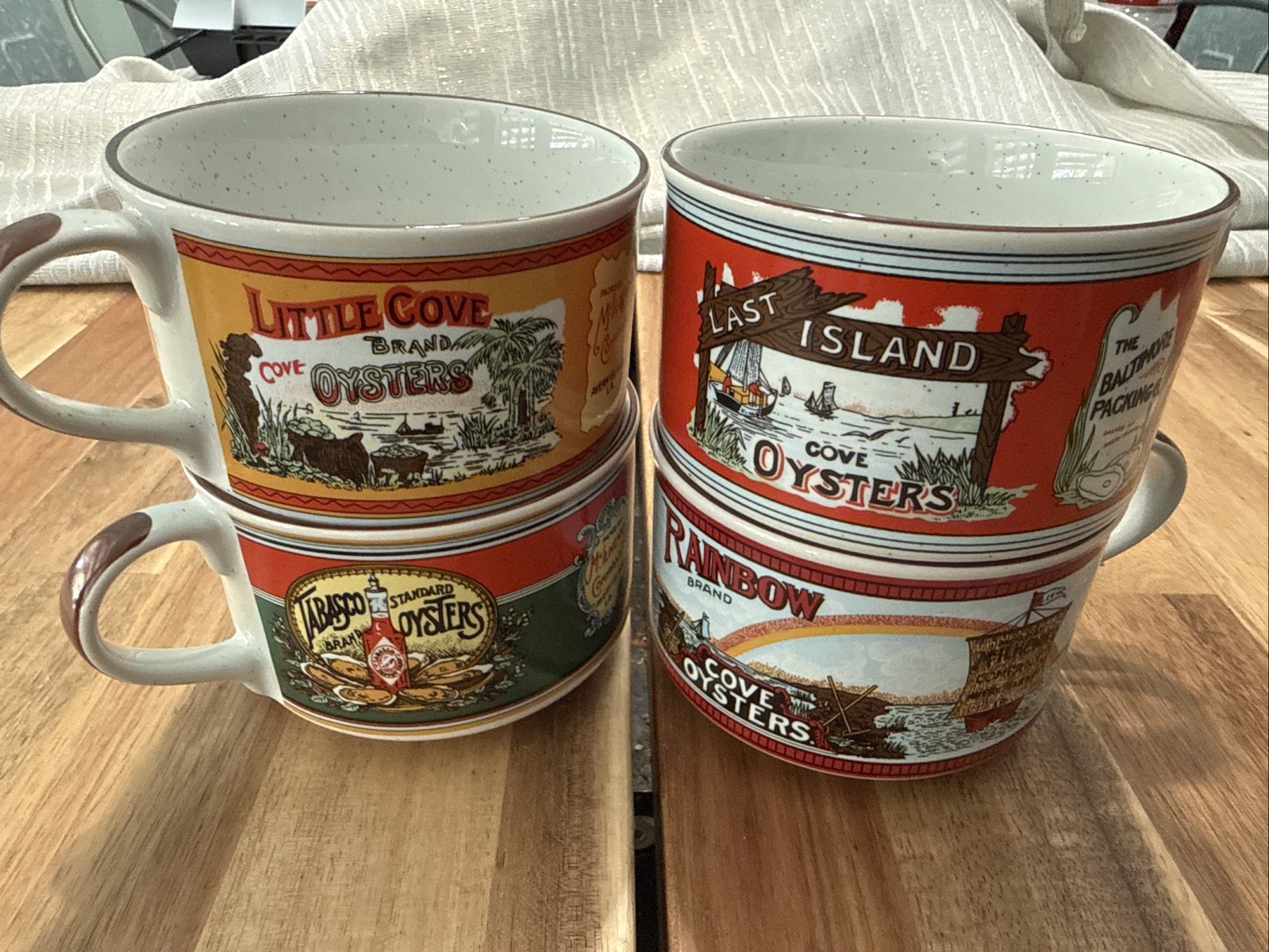 Vintage TABASCO Brand Oyster Gumbo Soup Bowl Mugs Set of 4 Japan