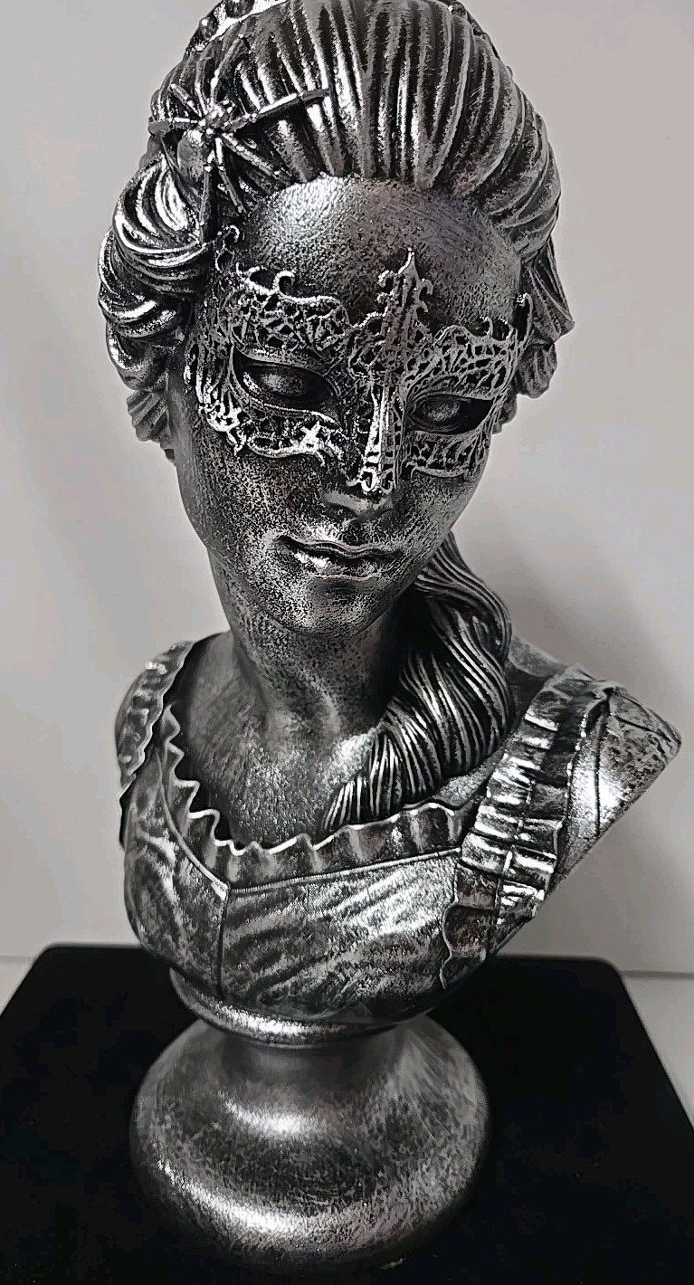 Gothic Masquerade Lady Bust Pewter Finish Resin Statue Venetian Mask Victor Gothic Masquerade Lady Bust Pewter Finish Resin Statue Venetian Mask Victor