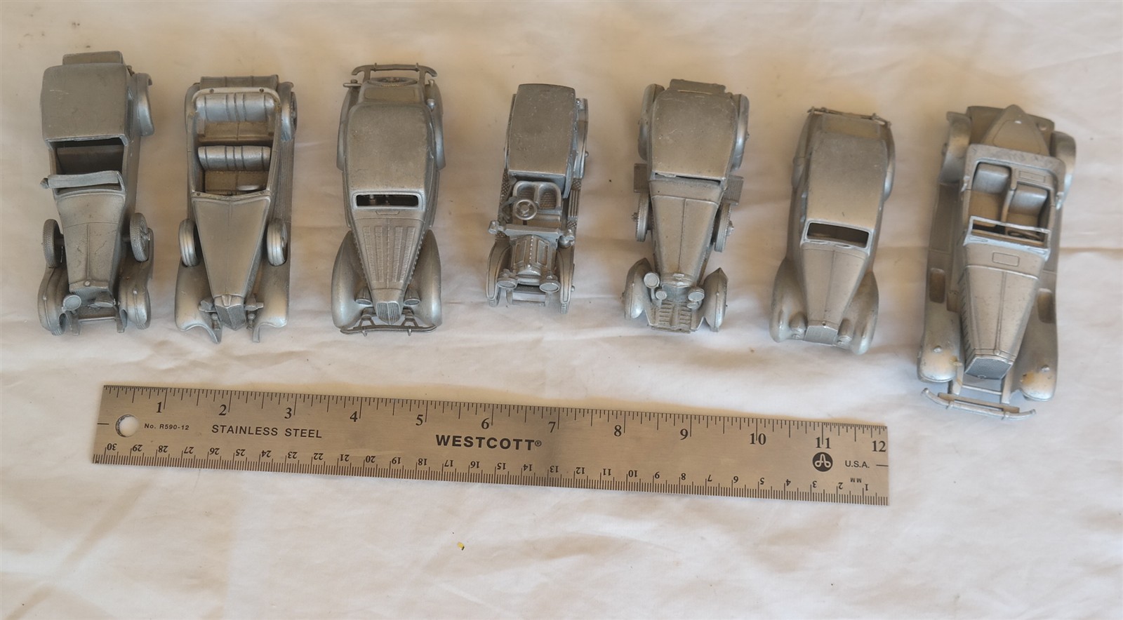 Lot of (7) Vtg The Danbury Mint PEWTER Car models Rolls Royce Chrysler Packard 