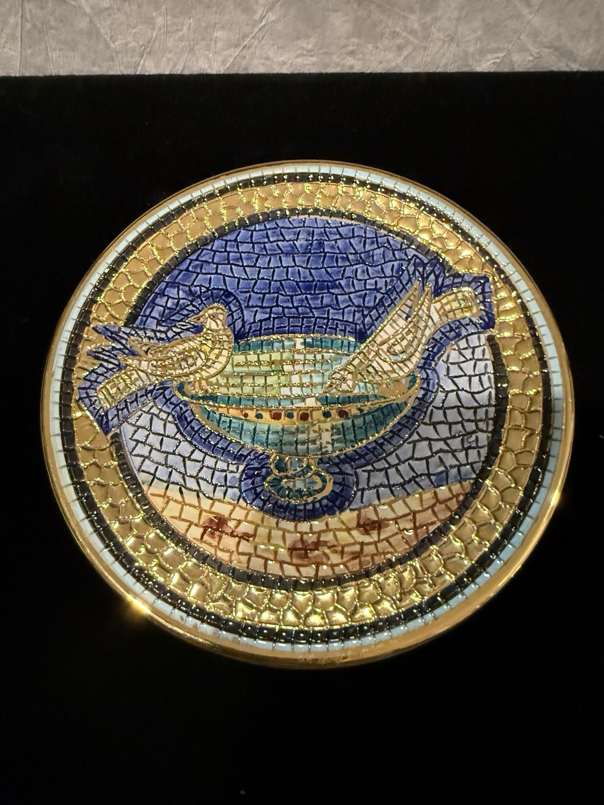 Vintage Italian Ceramic Mosaic-like Doves Of Pliny Motif