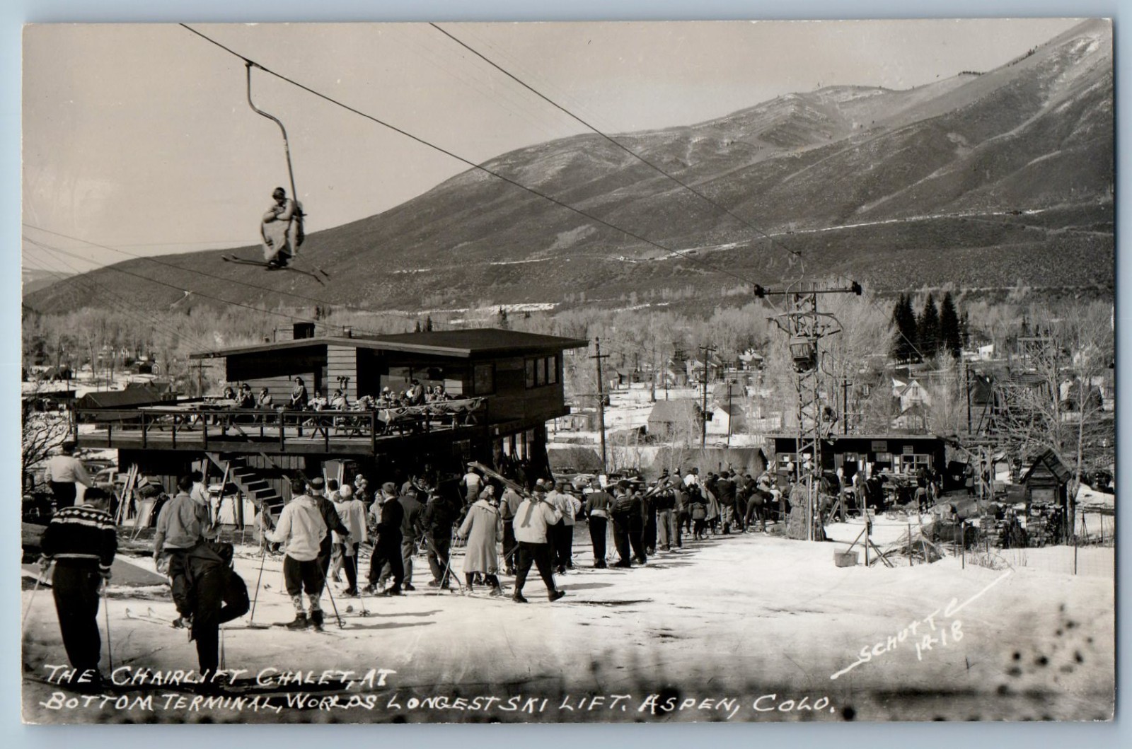 c1940\'s The Chairlift Chalet Longest Ski Lift Aspen CO RPPC Photo Postcard