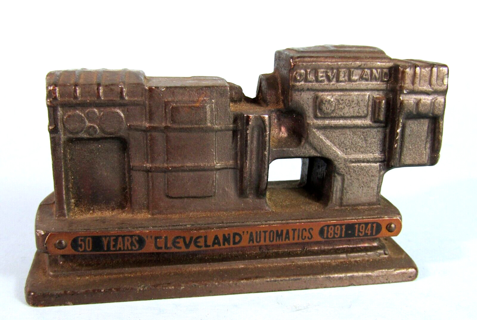 CLEVELAND AUTOMATICS VINTAGE METAL INDUSTRIAL ADVERTISING PAPERWEIGHT 1891-1941