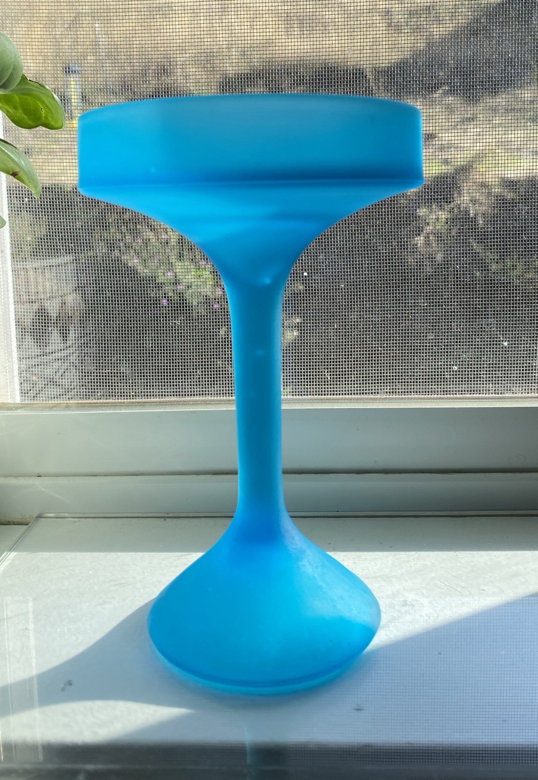 Vintage Frosted Satin Glass Blue Fairly Lamp/Candle Holder BASE ONLY