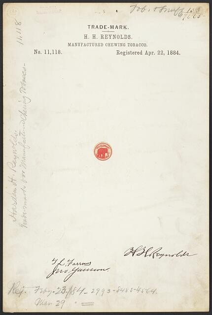 Photo:H H Reynolds Red Elephant Chewing Tobacco Trade Mark 1884 Ltd Patent