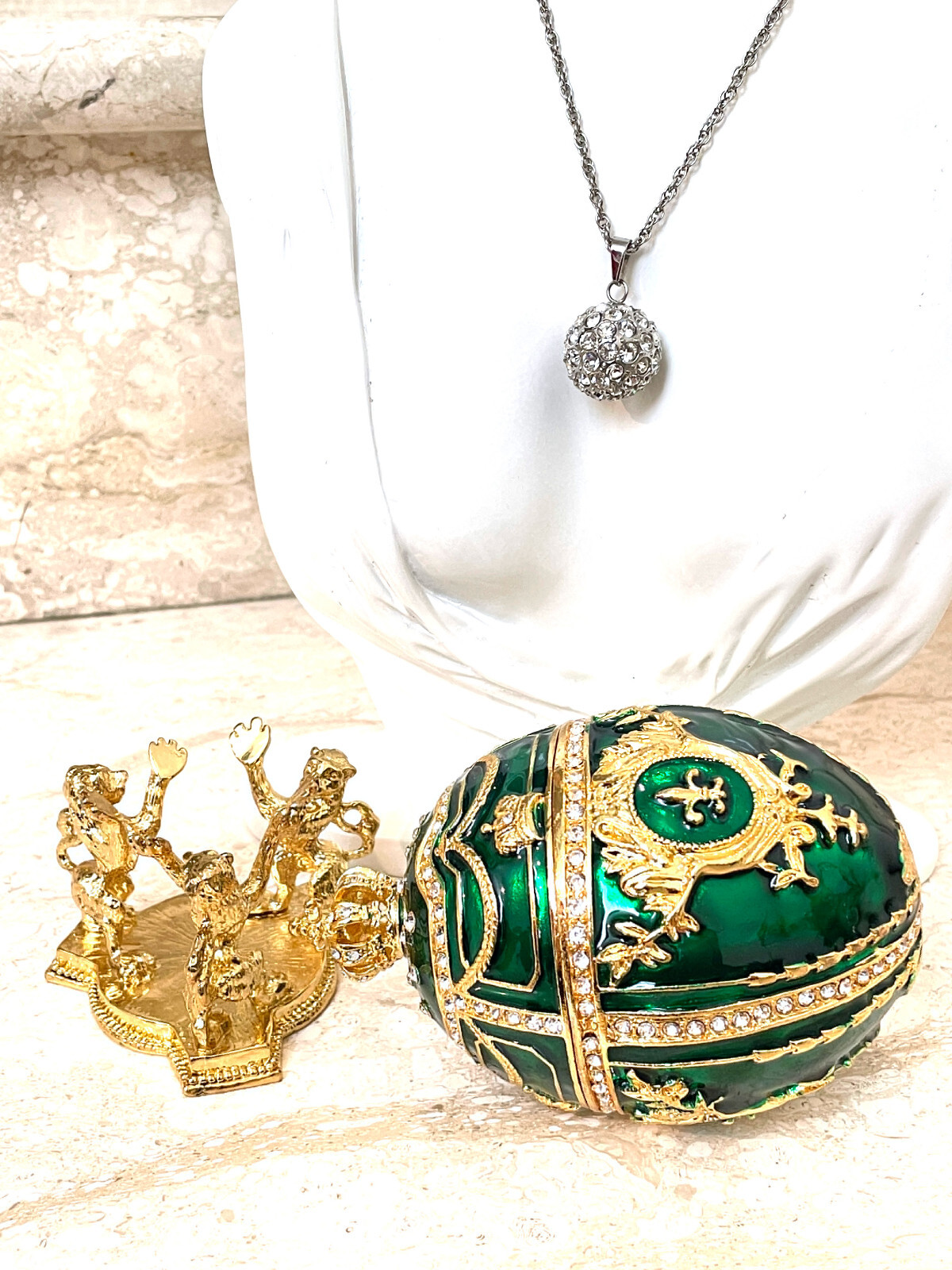 Diamond Necklace & Royal Fabergé  Faberge egg Trinket Christmas gift for her