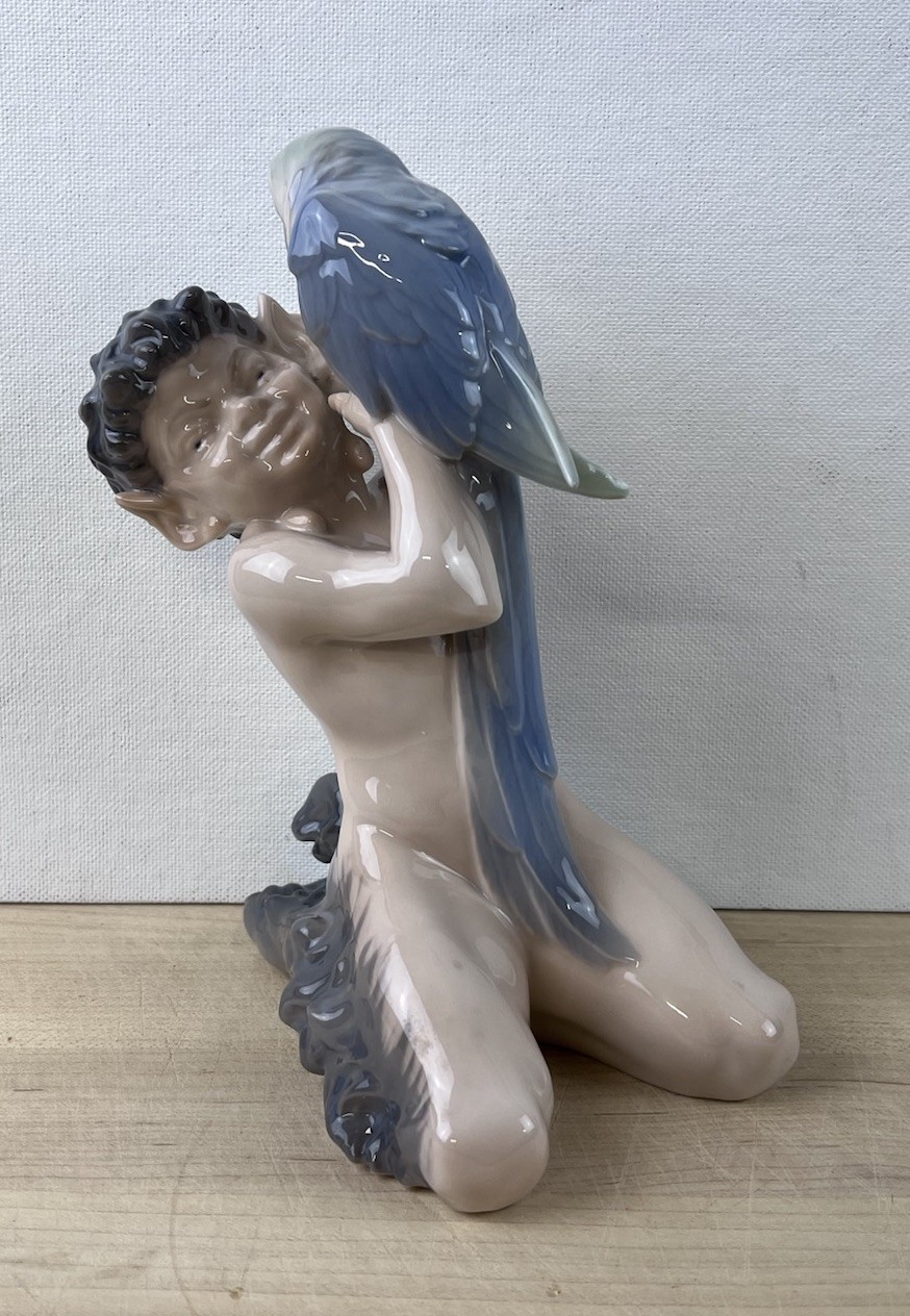 Vintage Royal Copenhagen Figurine 752 Faun with Parrot 1955 Christian Thomsen