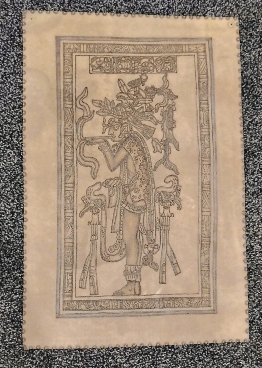 Shaman Priest Chiapas Mexico Civilization Mayan Pyrography in Leather Signed