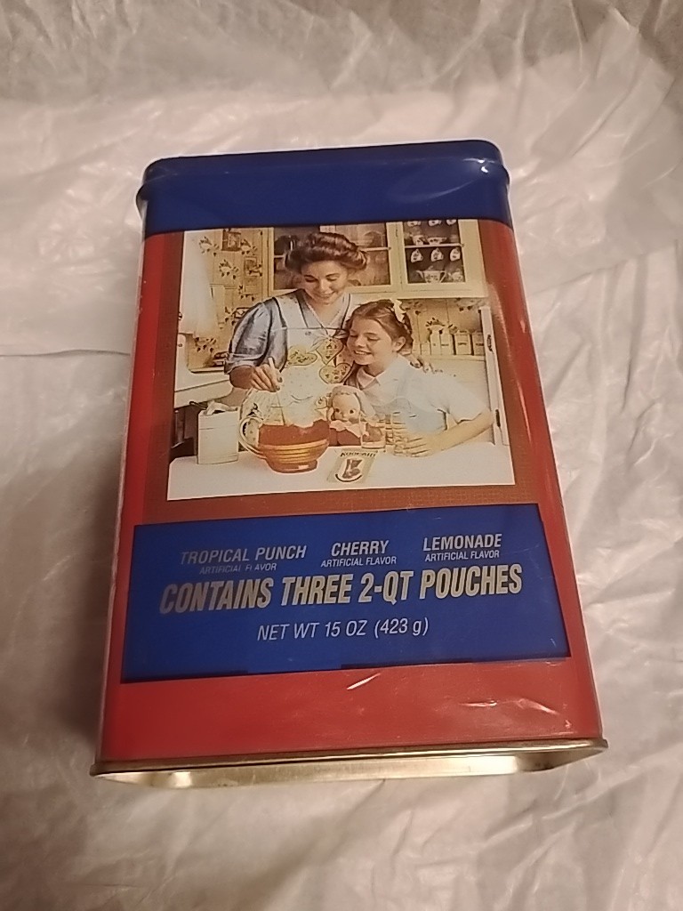 Vintage 1990s Kool-Aid Heritage Canister Tin -BRAND NEW SEALED IN CELLOPHANE NOS Vintage 1990s Kool-Aid Heritage Canister Tin -BRAND NEW SEALED IN CELLOPHANE NOS
